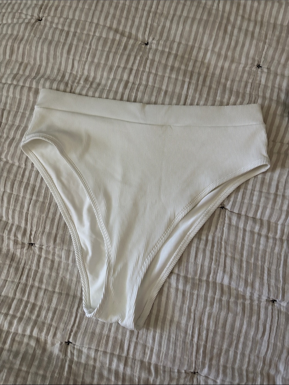aerie White High Waist Ribbed Bikini Bottoms